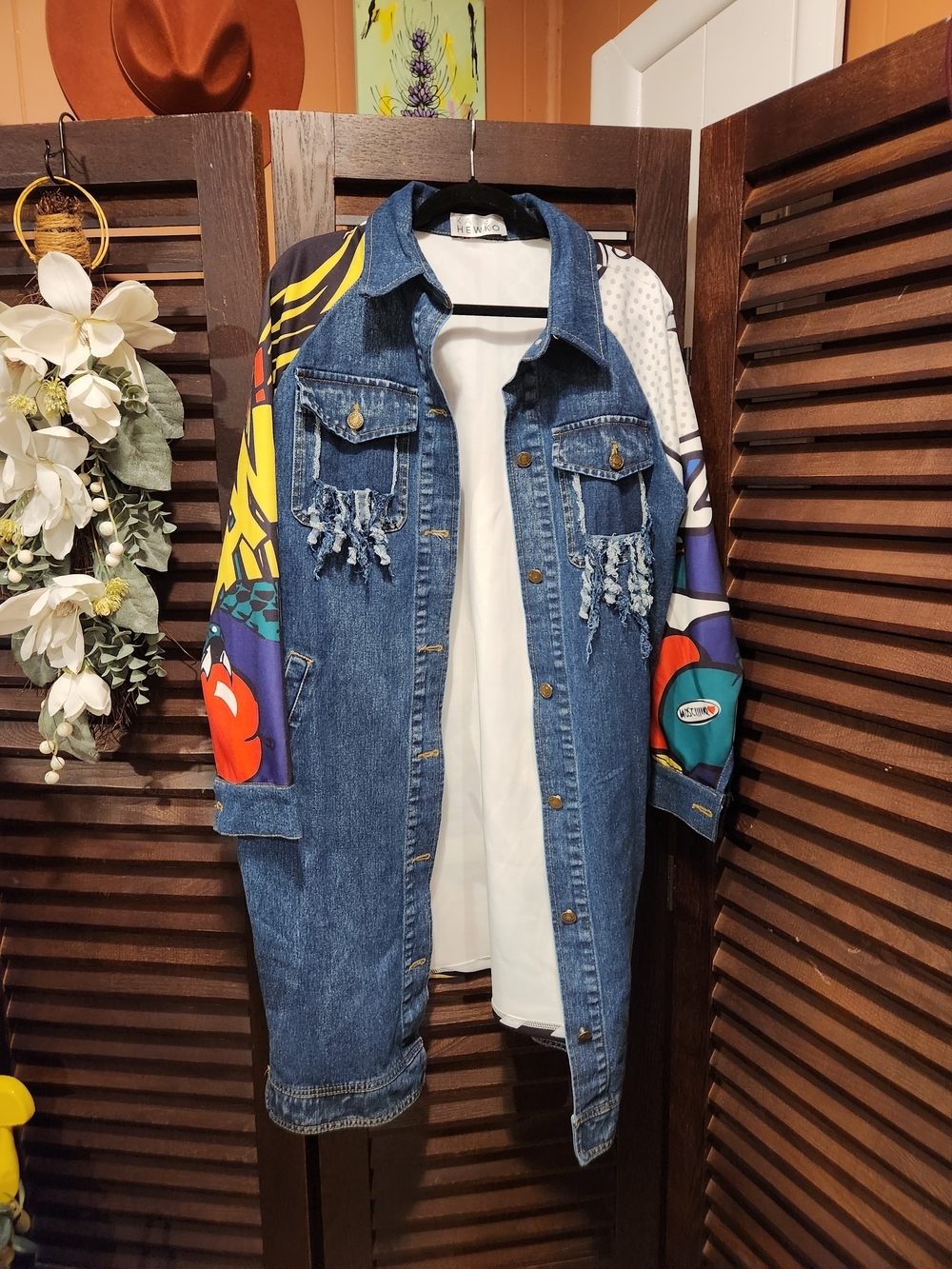 Kate Hewko Distressed Denim and Pop Art Coat